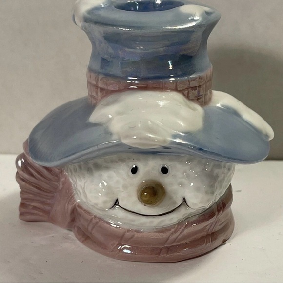 NEW SET OF 3 - Christmas Candle Holders Classic Noel Porcelain Snowmen Holiday - Picture 4 of 6